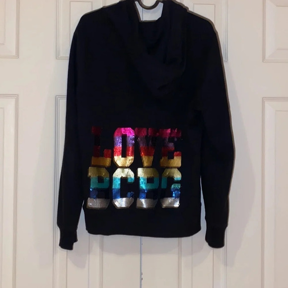 BCBG Maxazria  rhinestone logo black hoodie sweater Sz L - Picture 4 of 15